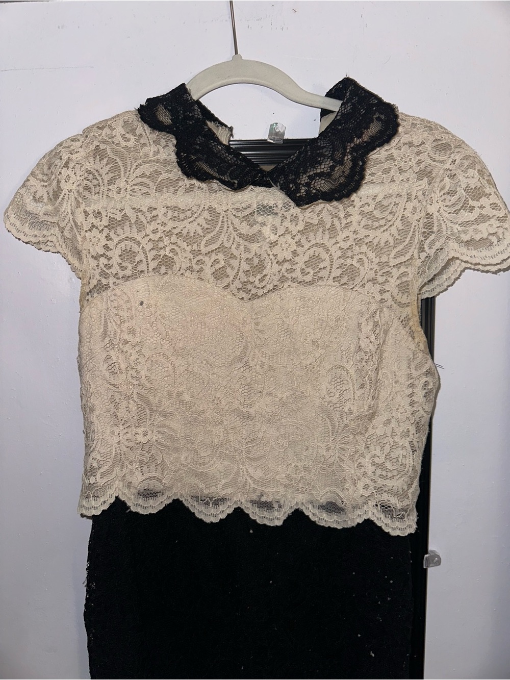 Betsey Johnson Cream Lace & Black Dress